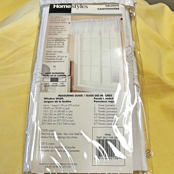 VALANCE, 60 X 14 INCHES, WHITE WITH LACE, 100% COTTON, BATTENBURG, MADE IN CHINA - Picture 2 of 3